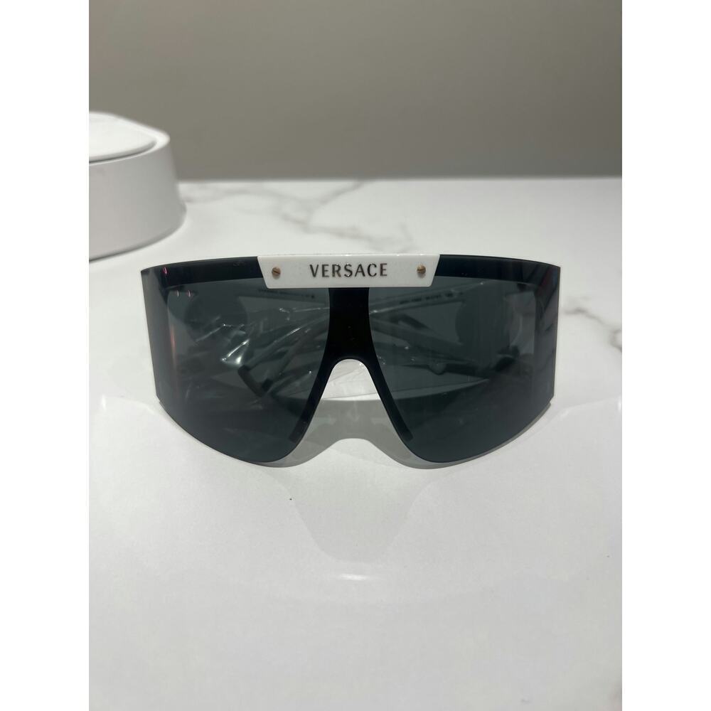 Versace Unisex Shield Sunglasses in Black with White Accents